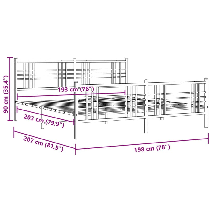 Bedframe met hoofd- en voeteneinde metaal zwart 193x203 cm