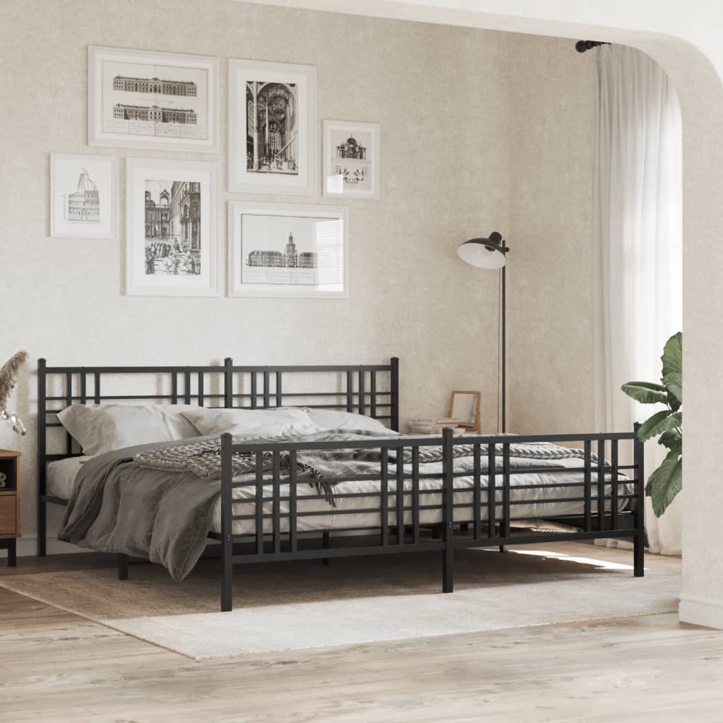Bedframe met hoofd- en voeteneinde metaal zwart 200x200 cm