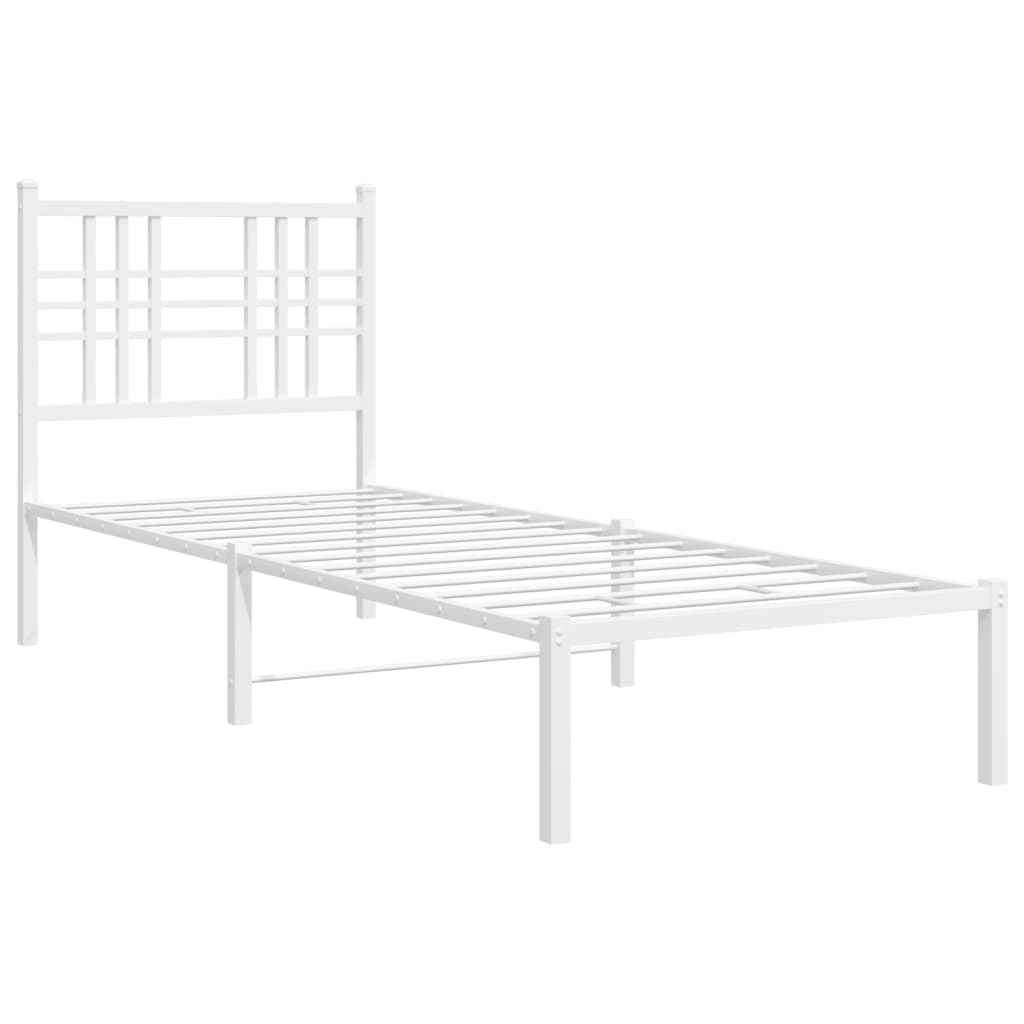 Bedframe met hoofdbord metaal wit 75 x 190 cm
