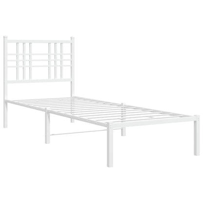 Bedframe met hoofdbord metaal wit 75 x 190 cm