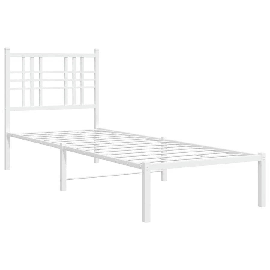 Bedframe met hoofdbord metaal wit 75 x 190 cm