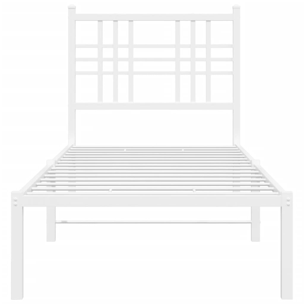 Bedframe met hoofdbord metaal wit 75 x 190 cm