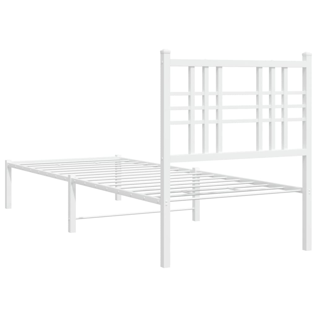 Bedframe met hoofdbord metaal wit 75 x 190 cm
