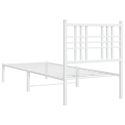 Bedframe met hoofdbord metaal wit 75 x 190 cm