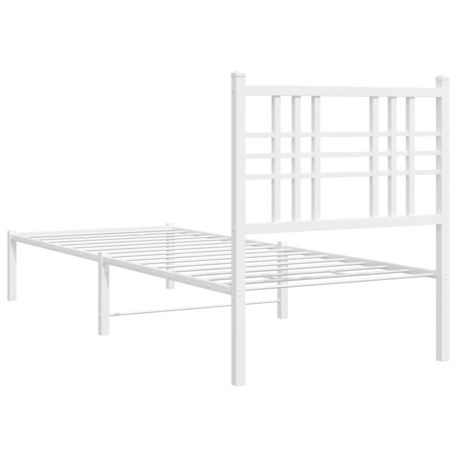 Bedframe met hoofdbord metaal wit 75 x 190 cm
