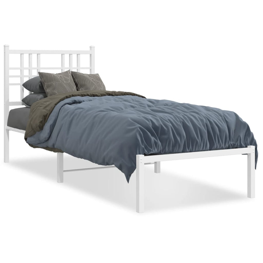 Bedframe met hoofdbord metaal wit 75 x 190 cm
