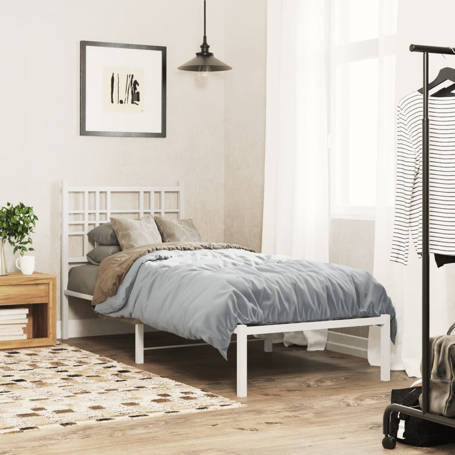 Bedframe met hoofdbord metaal wit 80x200 cm