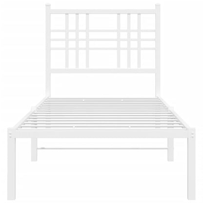 Bedframe met hoofdbord metaal wit 80x200 cm