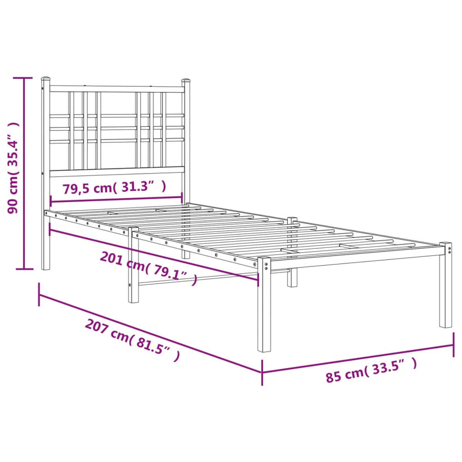 Bedframe met hoofdbord metaal wit 80x200 cm