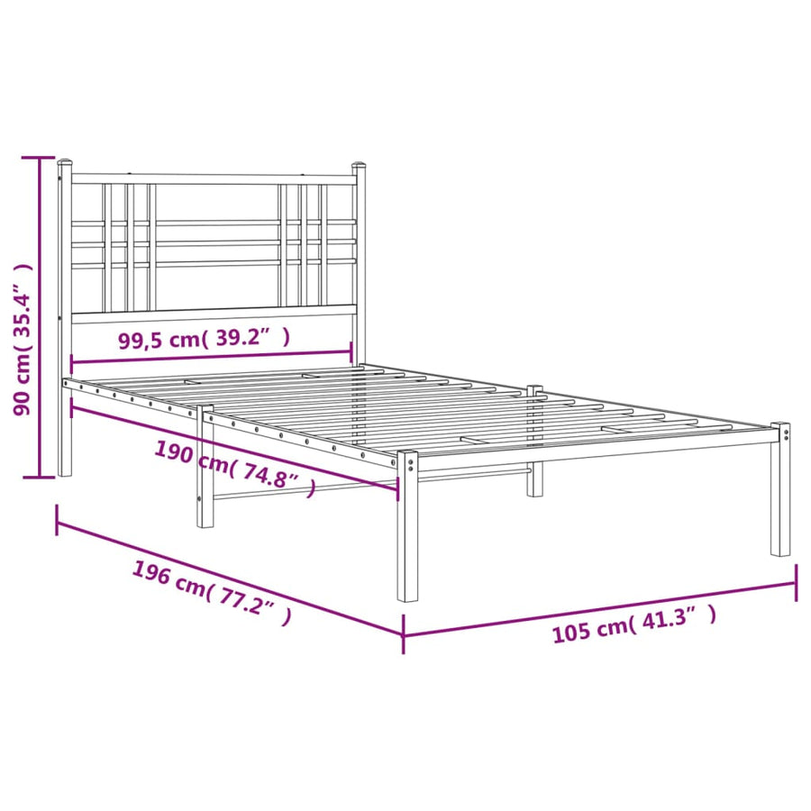 Bedframe Metaal 100 x 190 cm