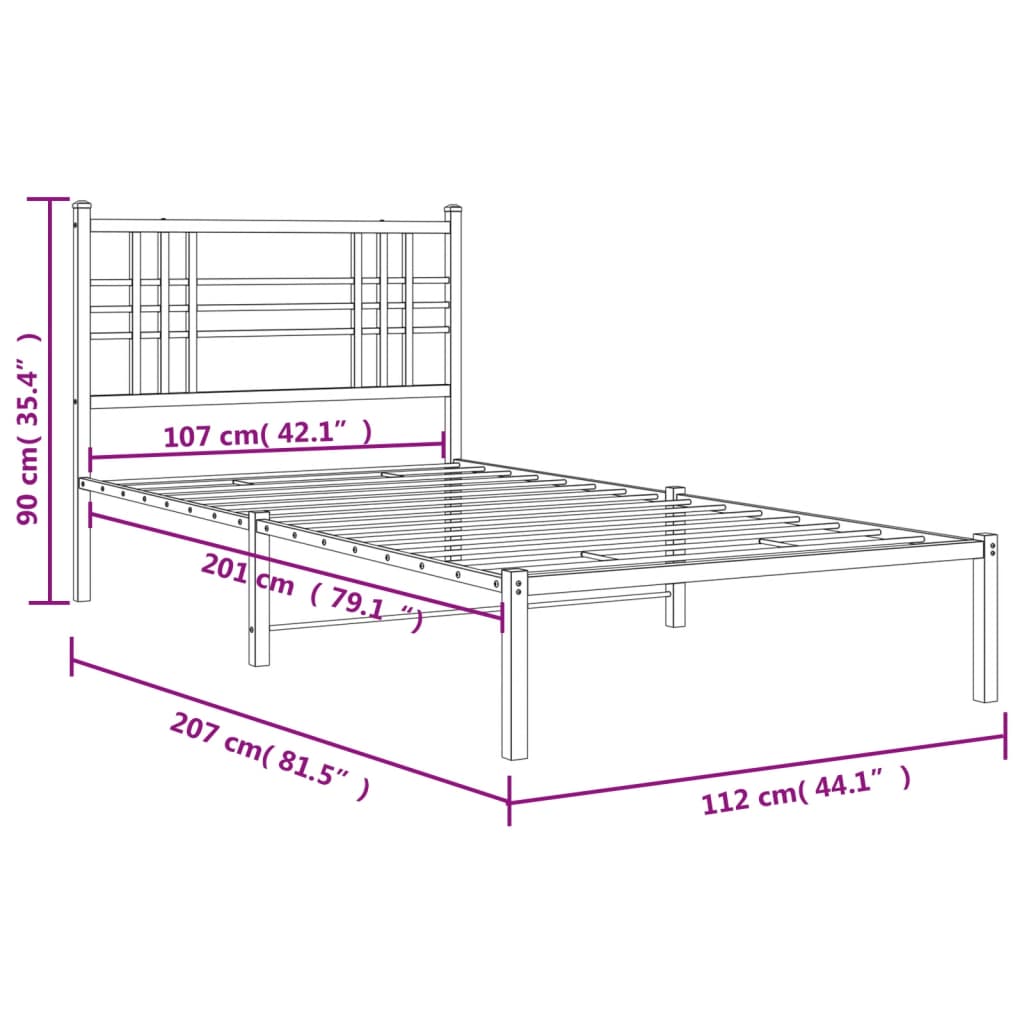 Bedframe met hoofdbord metaal wit 107x203 cm
