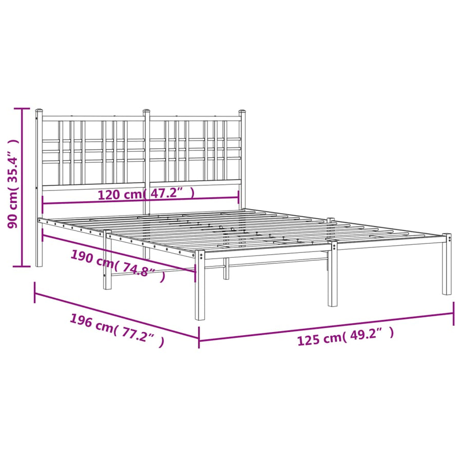 Bedframe met hoofdbord metaal wit 120x190 cm