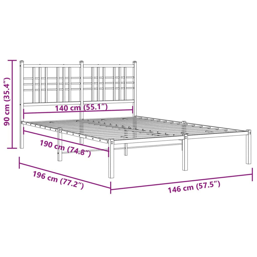Bedframe met hoofdbord metaal wit 140x190 cm