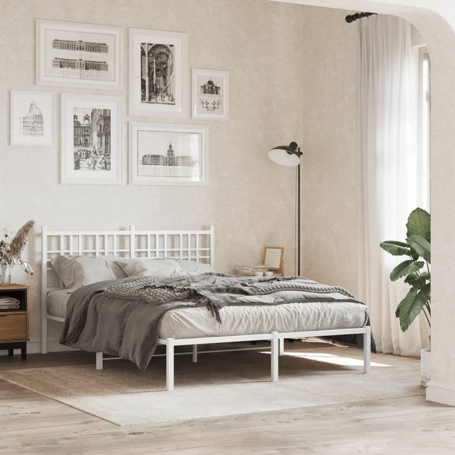 Bedframe met hoofdbord metaal wit 140x200 cm