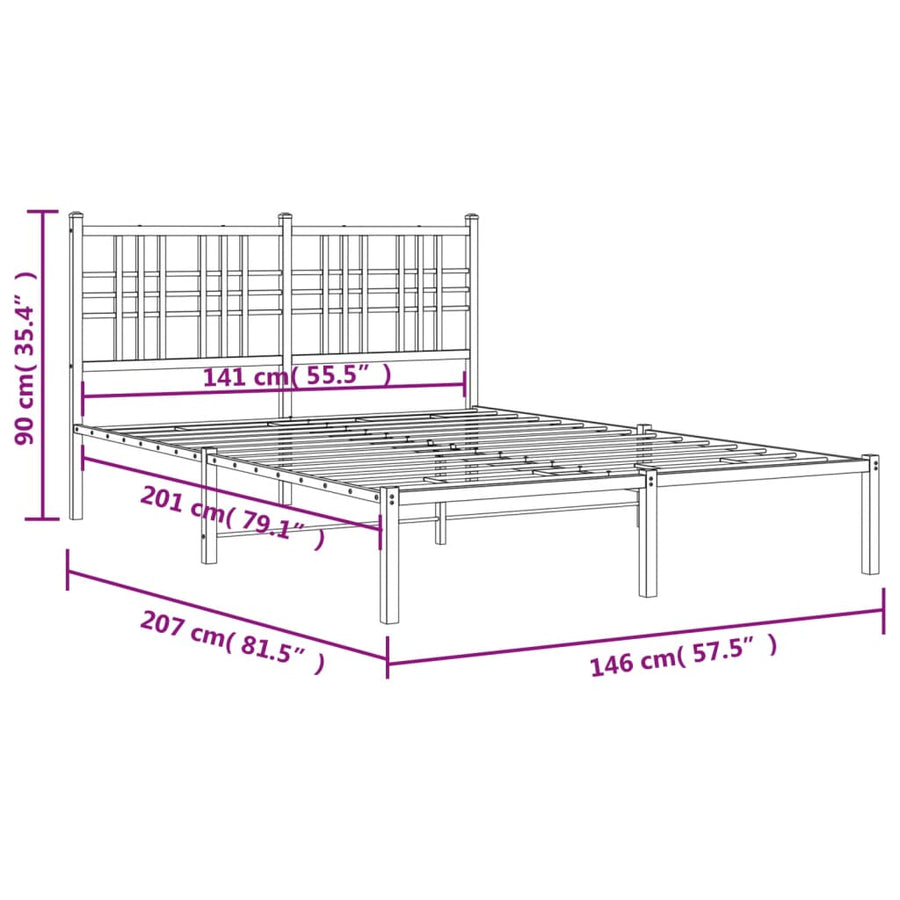Bedframe met hoofdbord metaal wit 140x200 cm