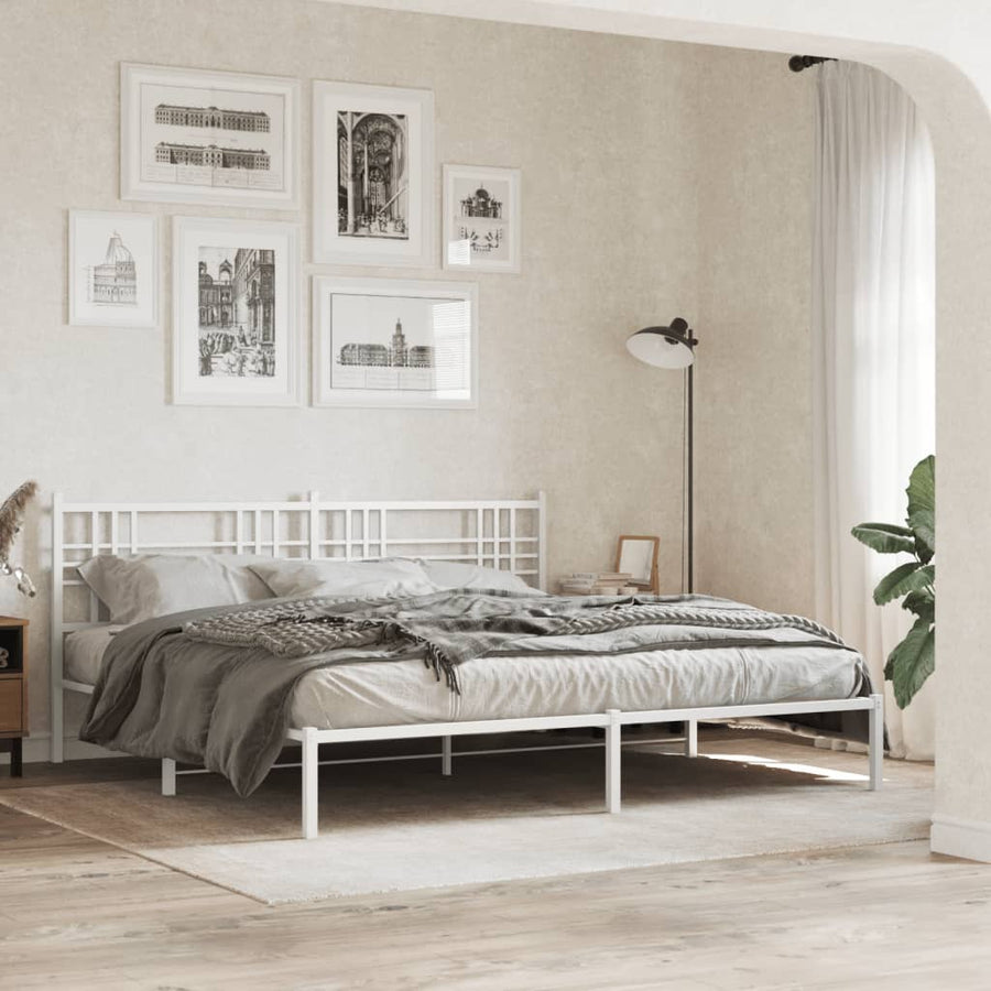 Bedframe met hoofdbord metaal wit 183x213 cm