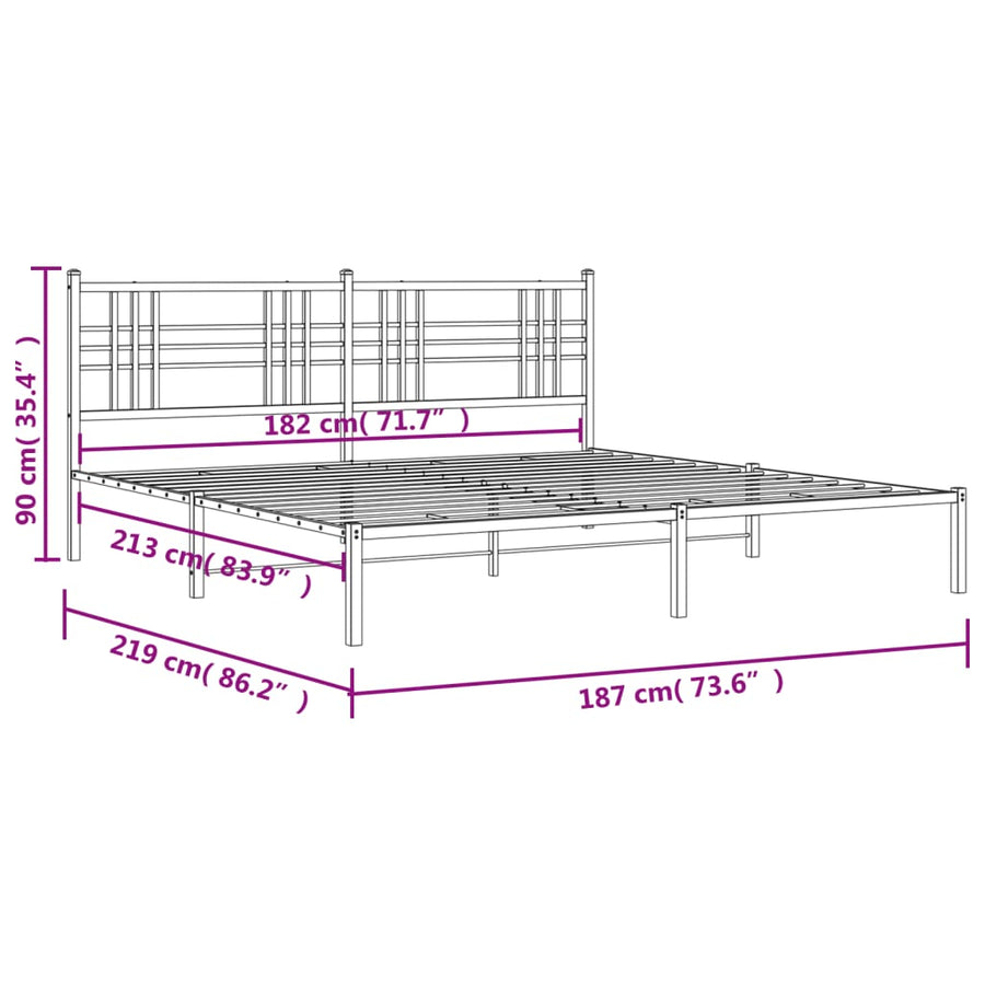 Bedframe met hoofdbord metaal wit 183x213 cm