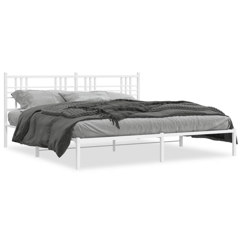 Bedframe met hoofdbord metaal wit 183x213 cm