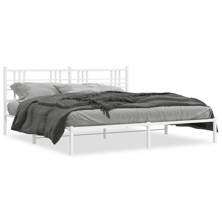 Bedframe met hoofdbord metaal wit 193x203 cm