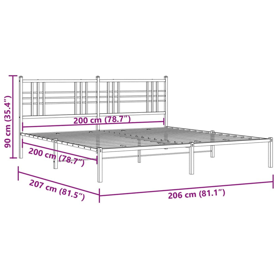 Bedframe met hoofdbord metaal wit 200x200 cm