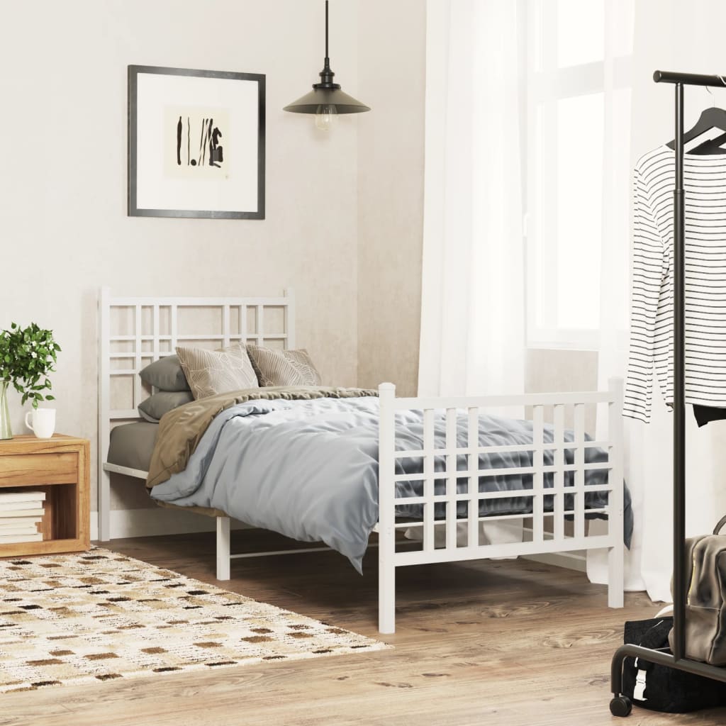 Bedframe met hoofd- en voeteneinde metaal wit 80x200 cm