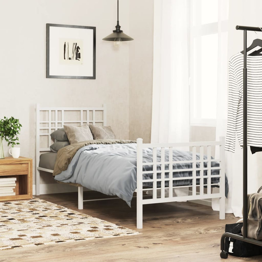 Bedframe met hoofd- en voeteneinde metaal wit 80x200 cm
