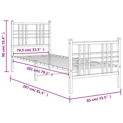 Bedframe met hoofd- en voeteneinde metaal wit 80x200 cm