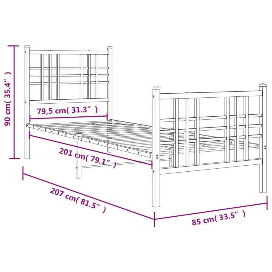 Bedframe met hoofd- en voeteneinde metaal wit 80x200 cm