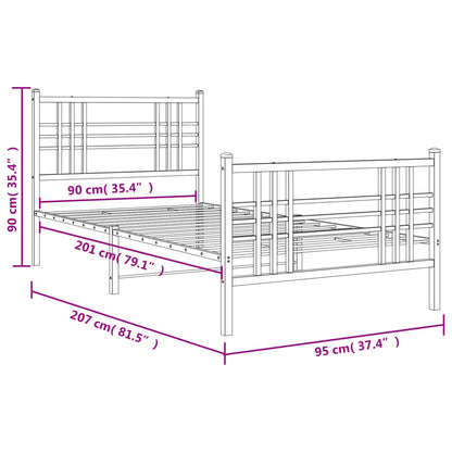 Bedframe met hoofd- en voeteneinde metaal wit 90x200 cm