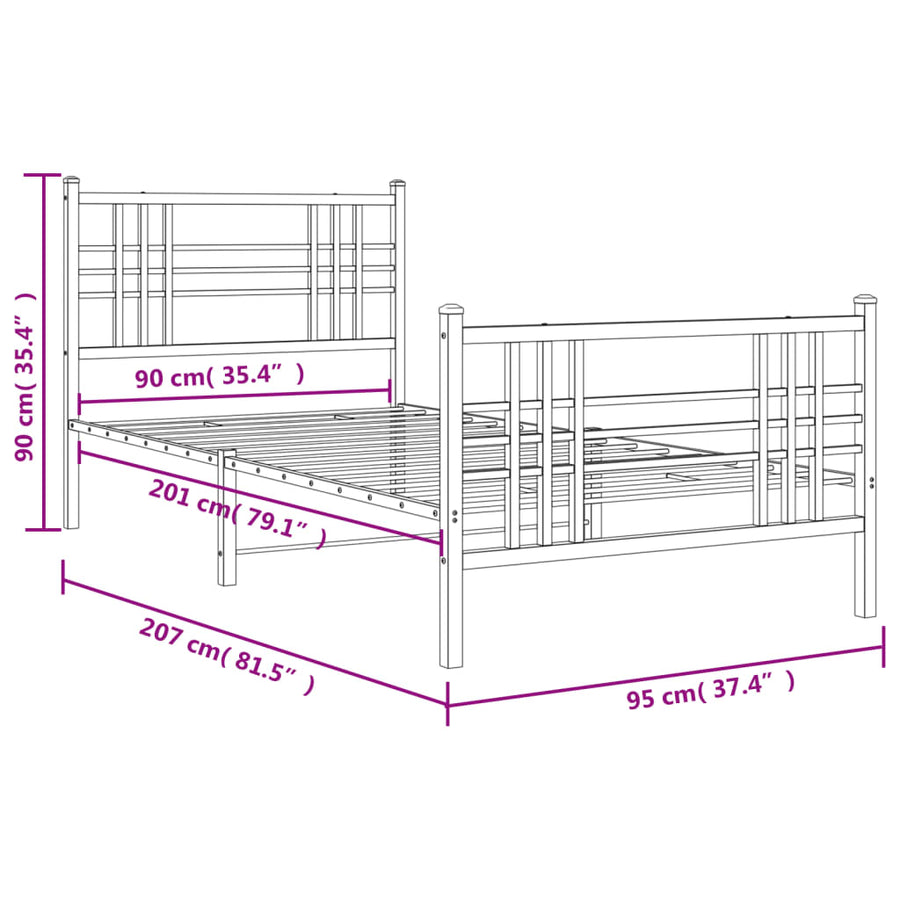 Bedframe met hoofd- en voeteneinde metaal wit 90x200 cm