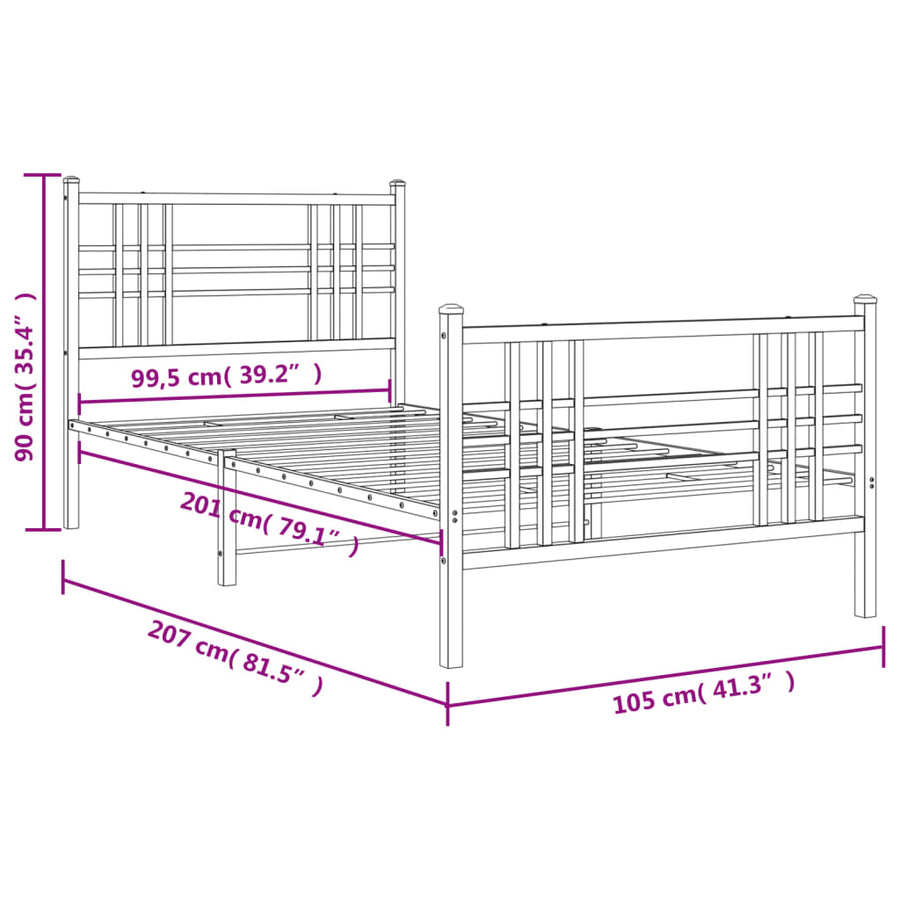 Bedframe Met Hoofd- En Voeteneinde Metaal 100 x 200 cm