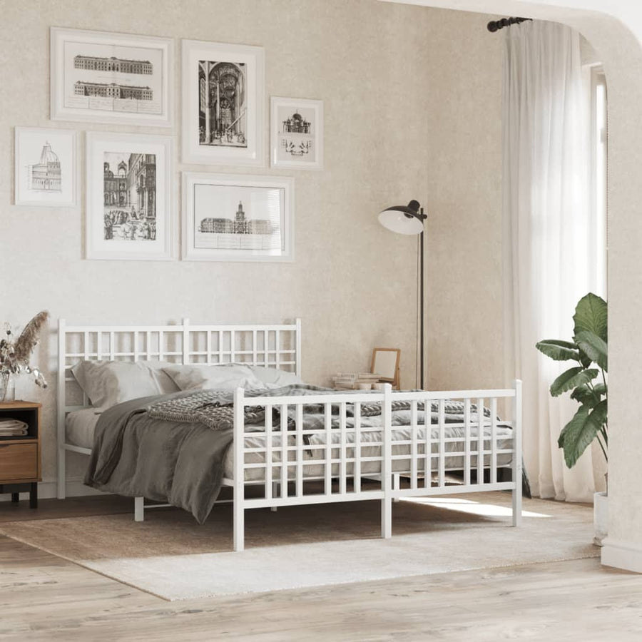 Bedframe met hoofd- en voeteneinde metaal wit 120 x 190 cm