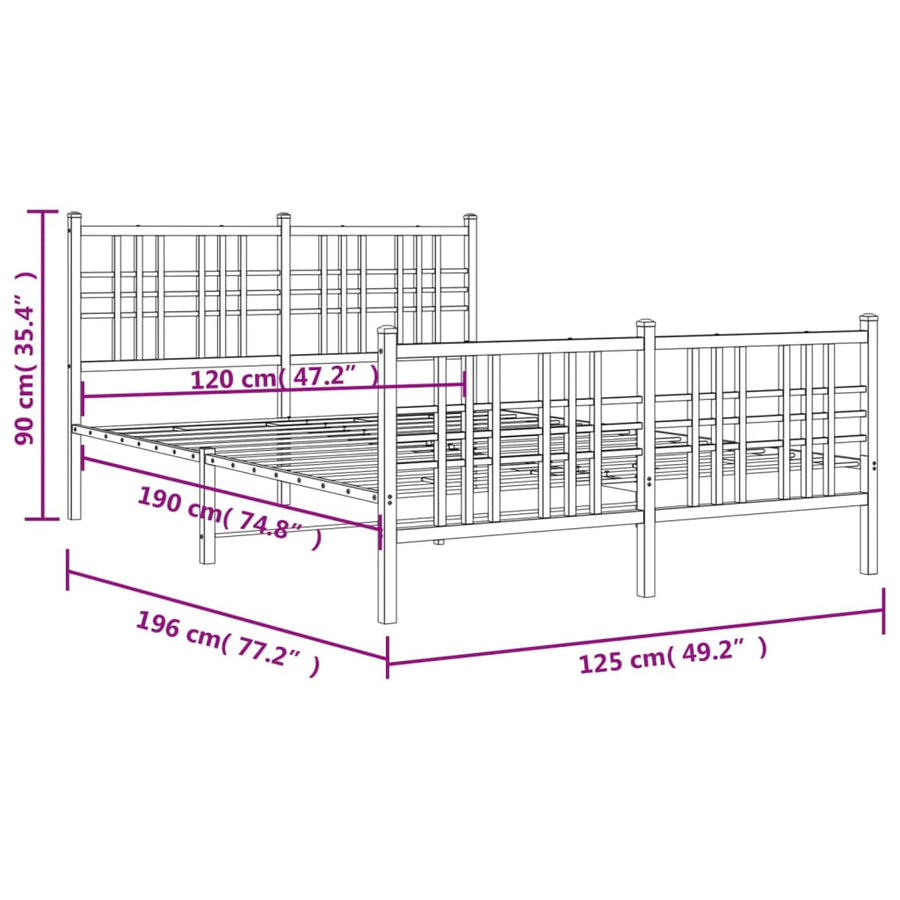 Bedframe met hoofd- en voeteneinde metaal wit 120 x 190 cm