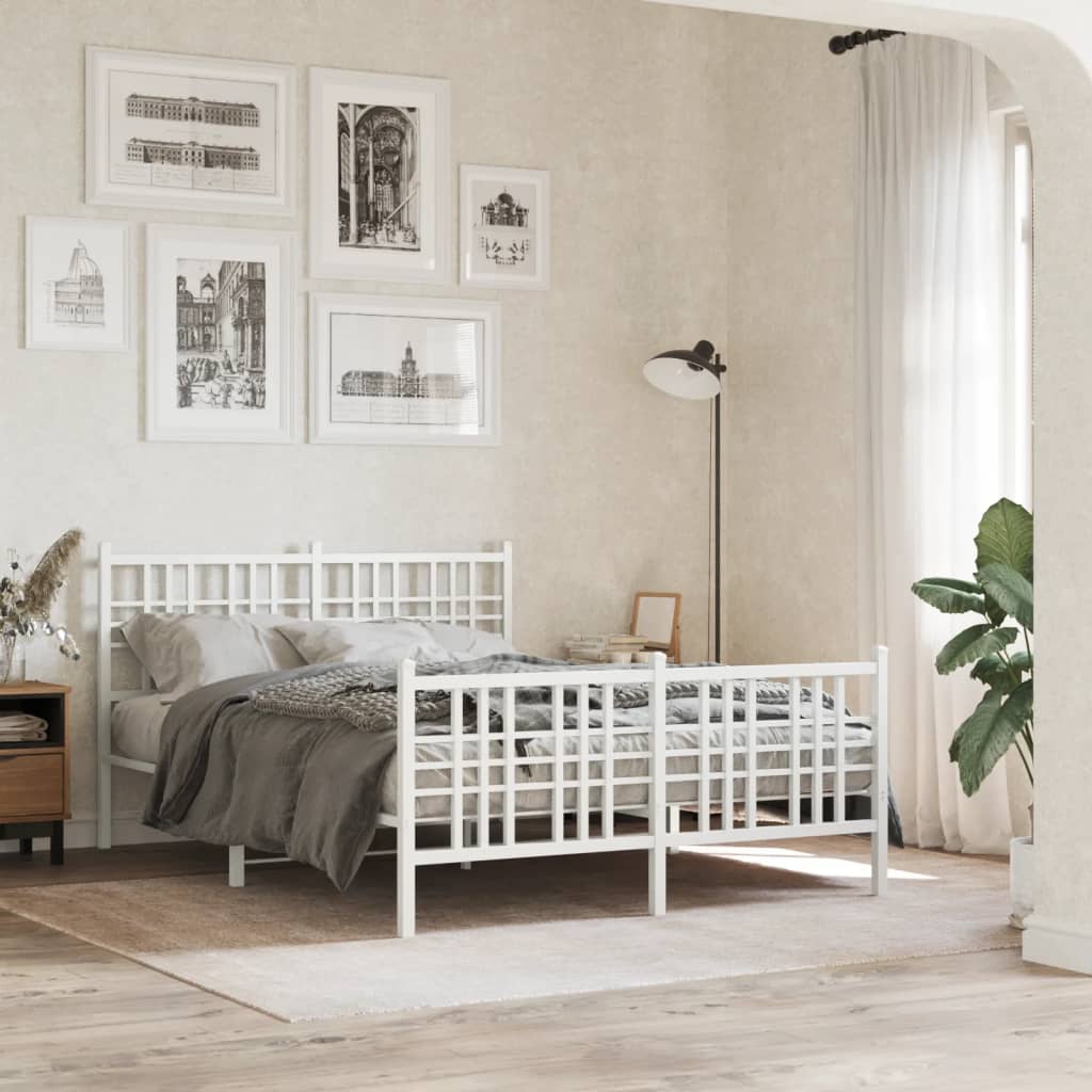 Bedframe met hoofd- en voeteneinde metaal wit 120x200 cm