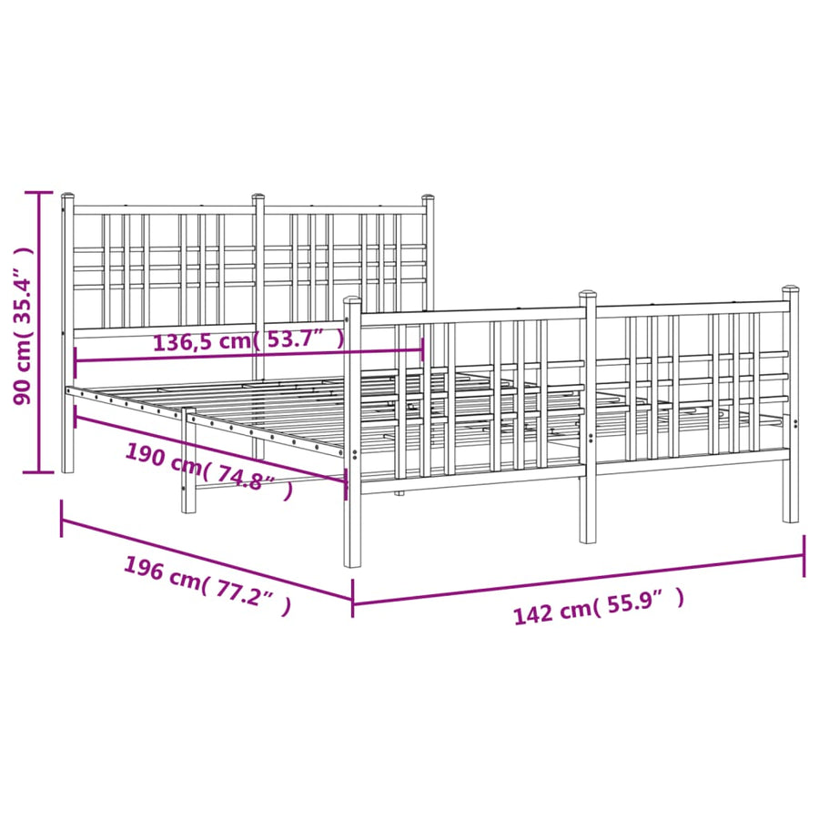 Bedframe met hoofd- en voeteneinde metaal wit 137x190 cm