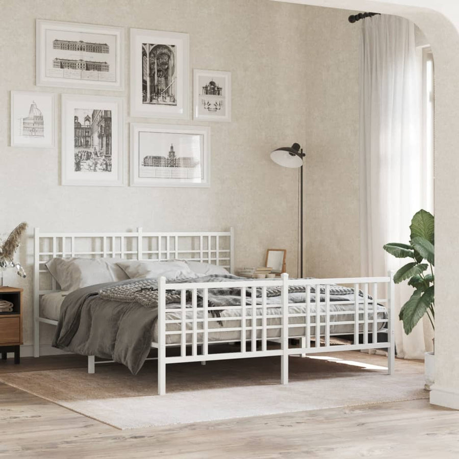Bedframe met hoofd- en voeteneinde metaal wit 150x200 cm