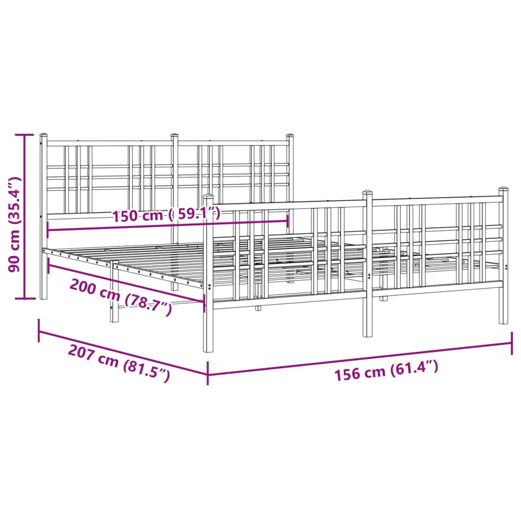 Bedframe met hoofd- en voeteneinde metaal wit 150x200 cm