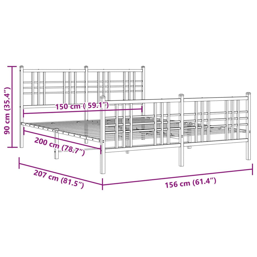 Bedframe met hoofd- en voeteneinde metaal wit 150x200 cm