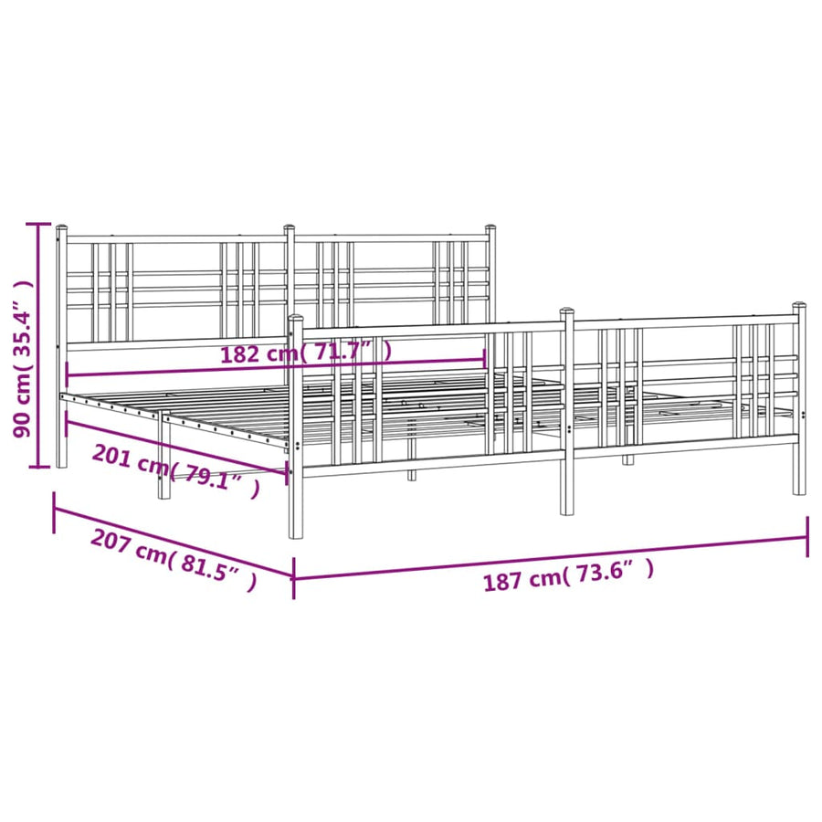 Bedframe met hoofd- en voeteneinde metaal wit 180x200 cm