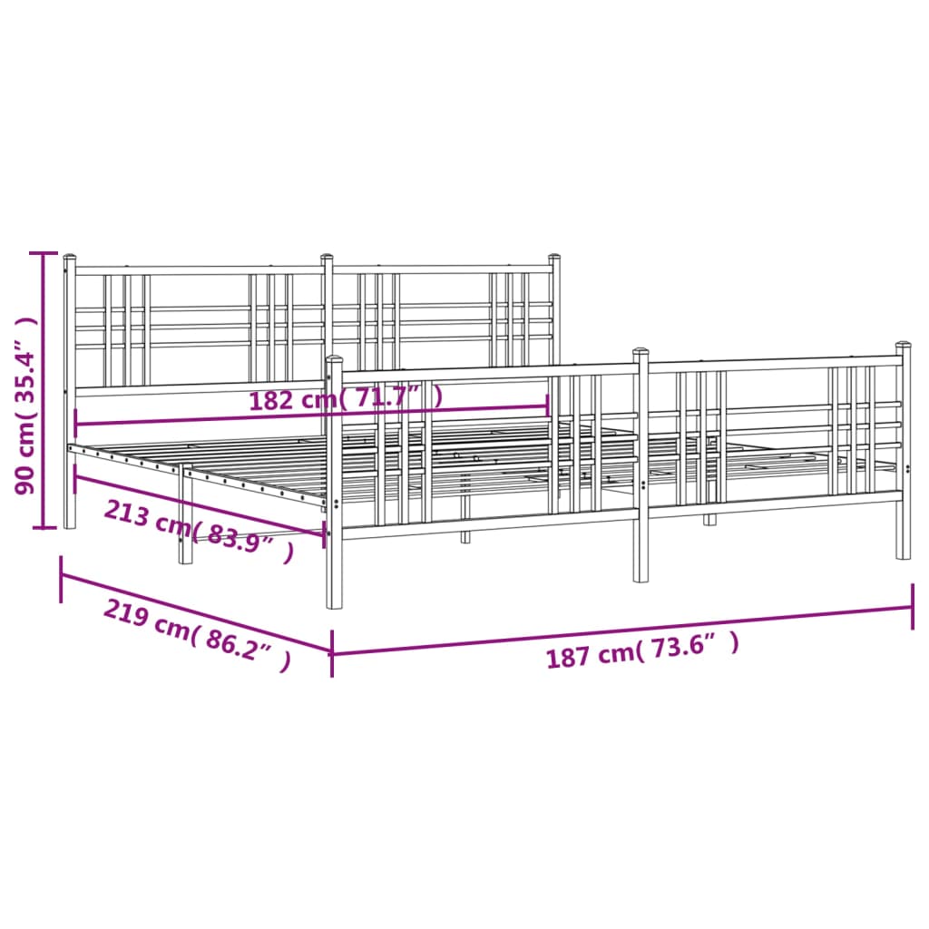 Bedframe met hoofd- en voeteneinde metaal wit 183x213 cm