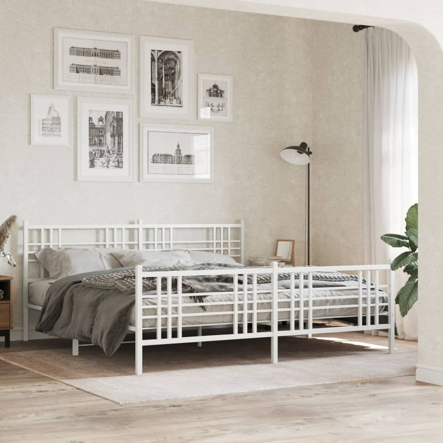 Bedframe met hoofd- en voeteneinde metaal wit 193x203 cm