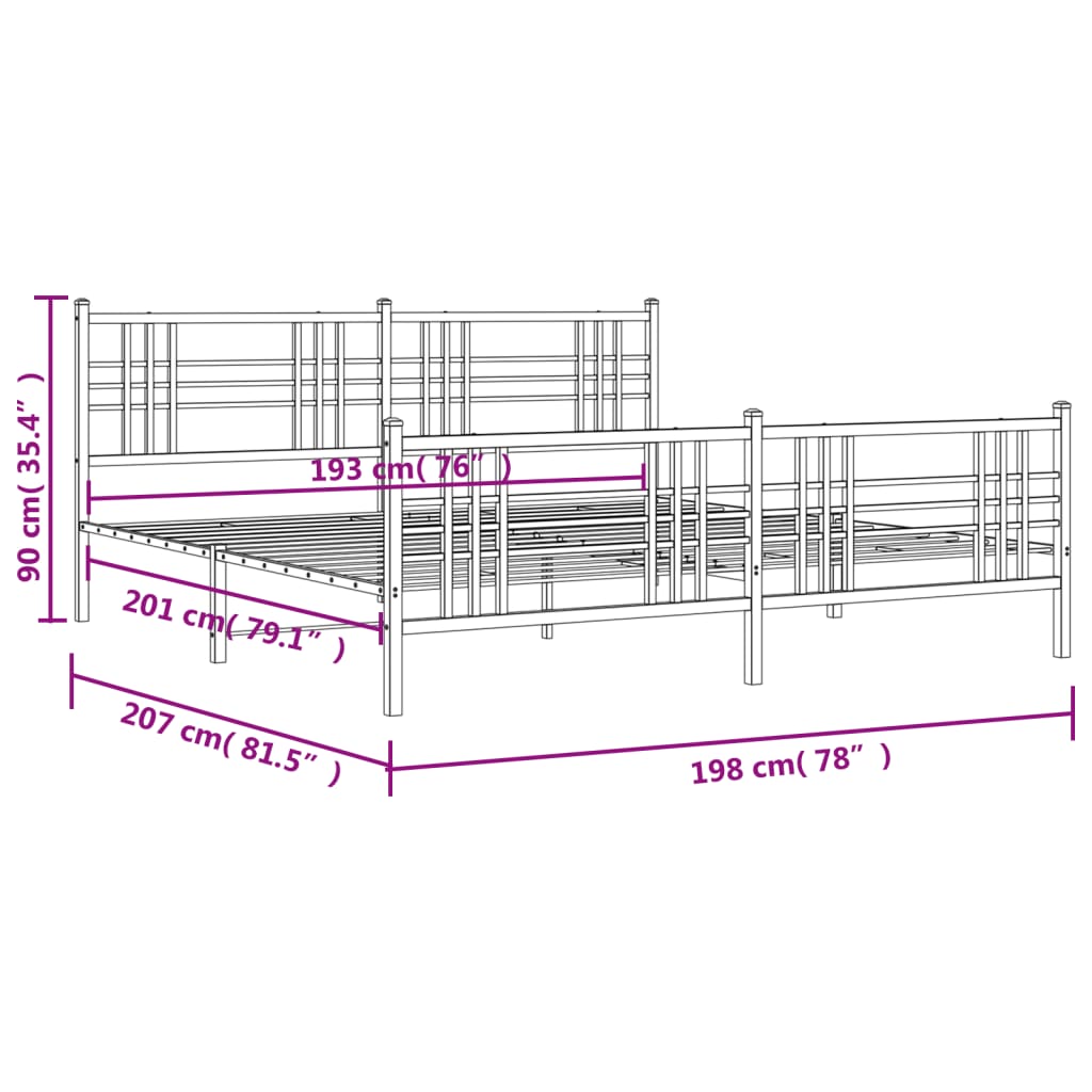 Bedframe met hoofd- en voeteneinde metaal wit 193x203 cm