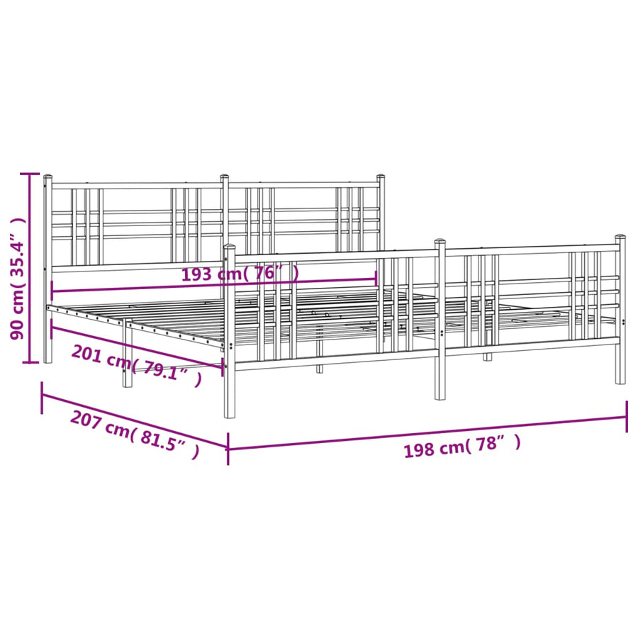 Bedframe met hoofd- en voeteneinde metaal wit 193x203 cm