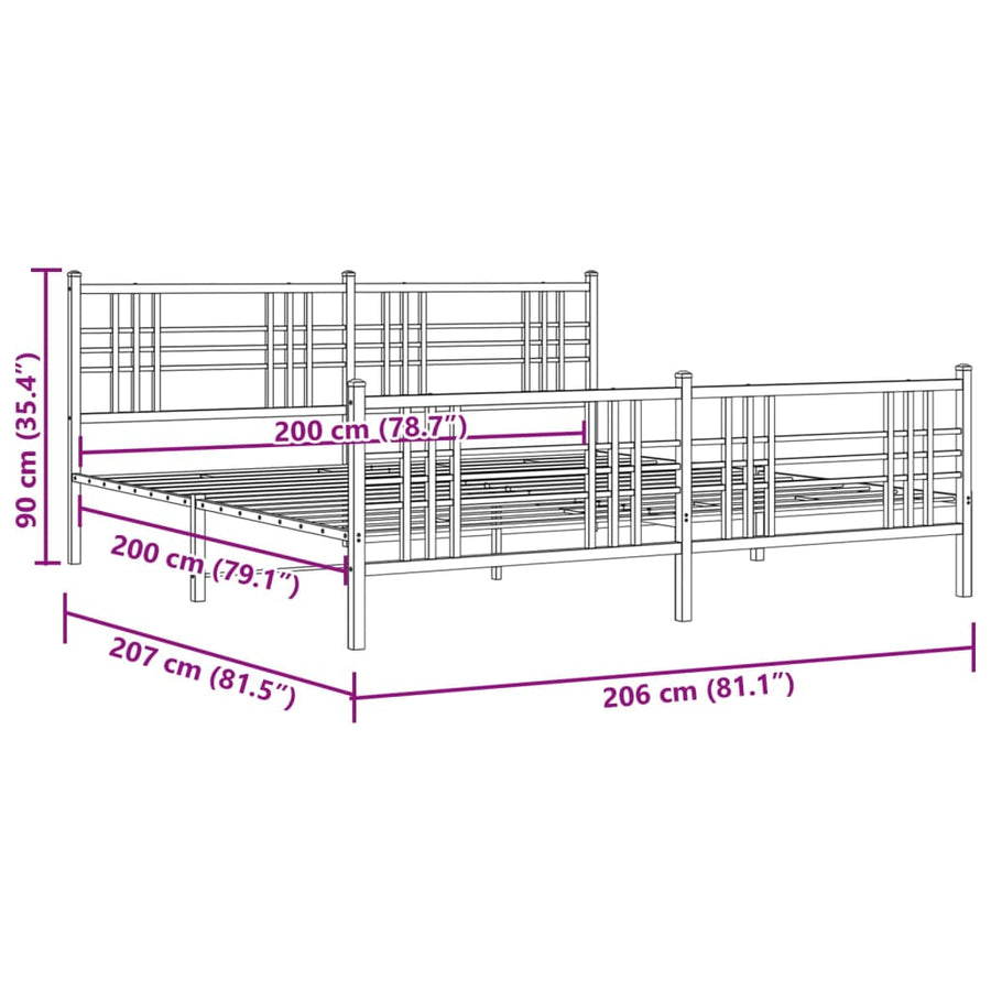 Bedframe met hoofd- en voeteneinde metaal wit 200x200 cm