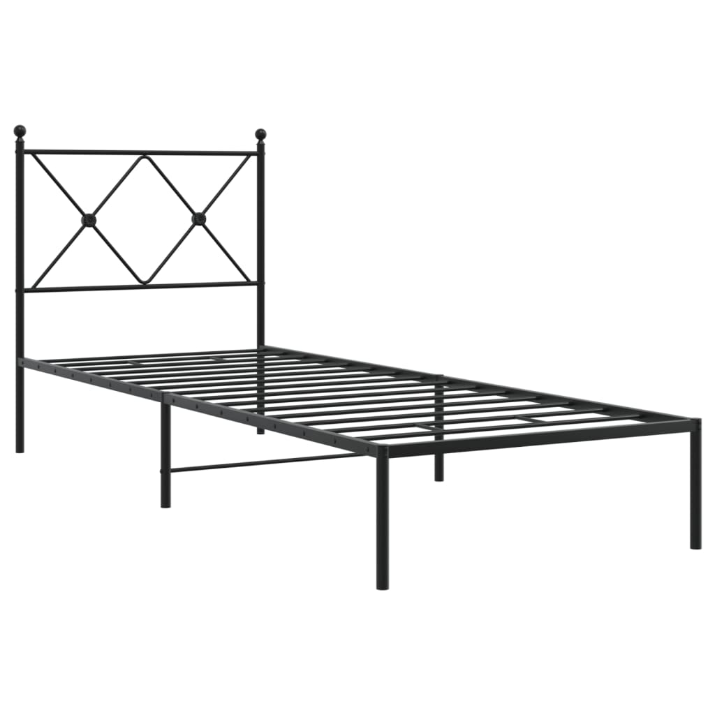 Bedframe met hoofdbord metaal zwart 75x190 cm