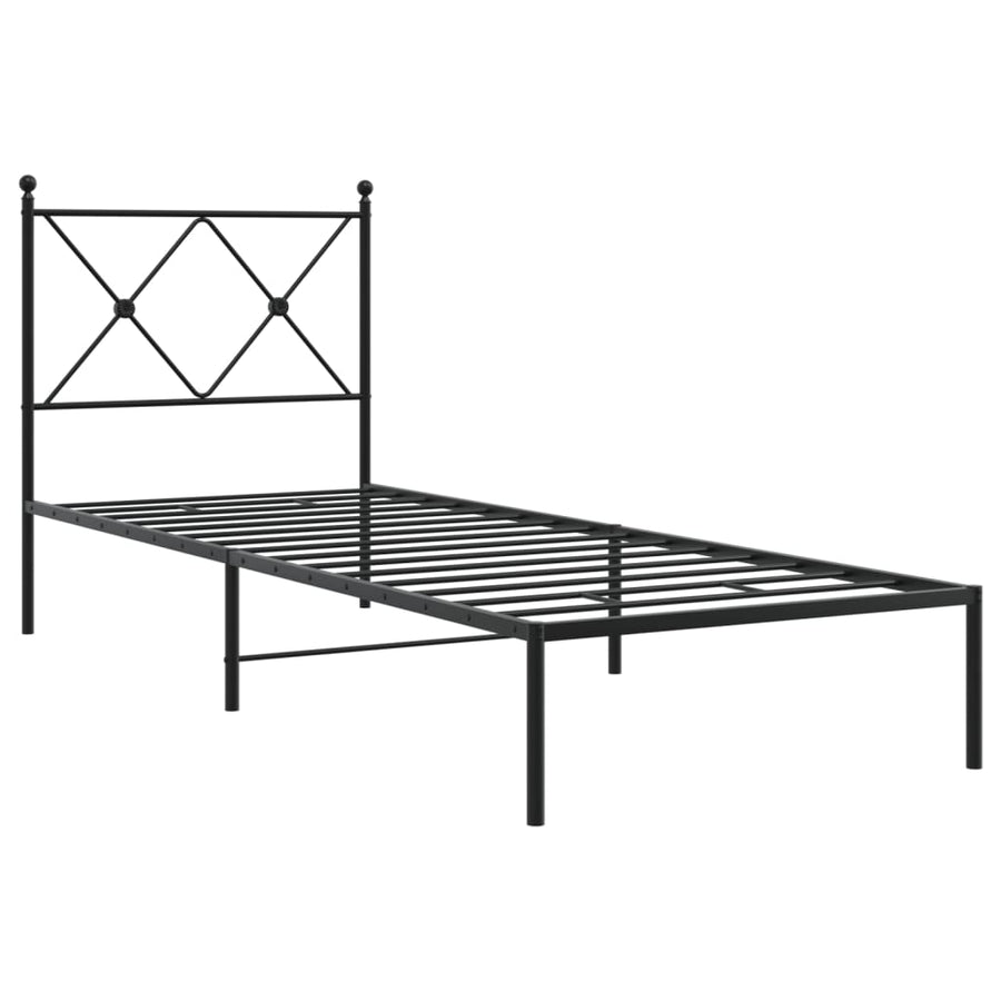 Bedframe met hoofdbord metaal zwart 75x190 cm