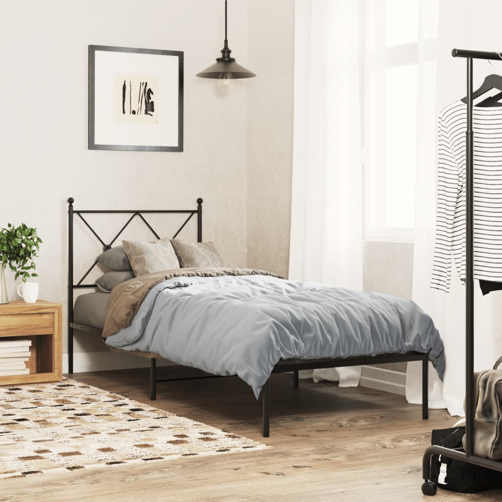 Bedframe met hoofdbord metaal zwart 75x190 cm