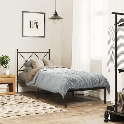 Bedframe met hoofdbord metaal zwart 75x190 cm