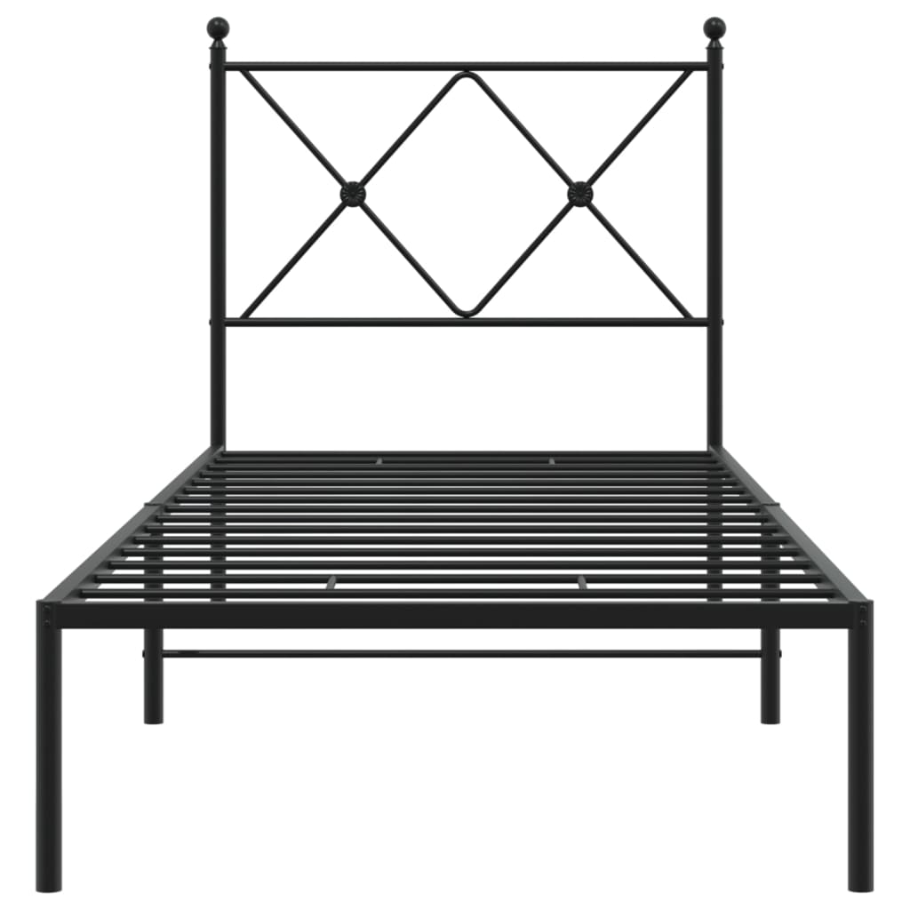 Bedframe met hoofdbord metaal zwart 75x190 cm