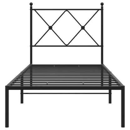 Bedframe met hoofdbord metaal zwart 75x190 cm